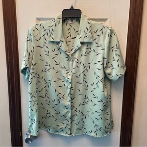 Notations Mint and Black Leaf Pattern Blouse